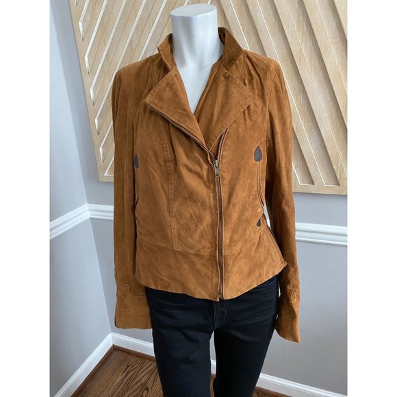 DIANE VON FURSTENBERG Leather Brown Asymmetric Zipper Jacket